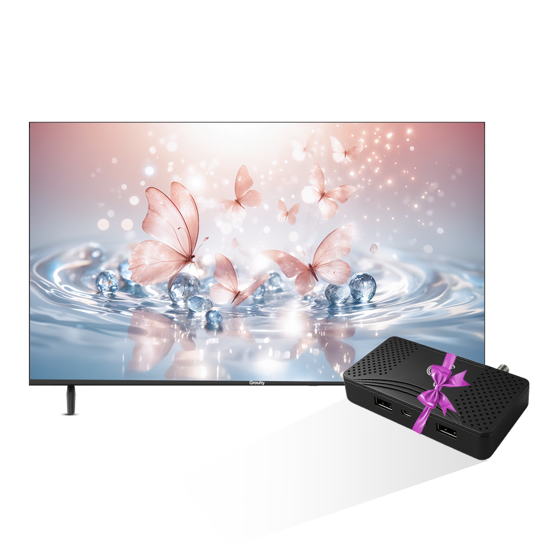 تلفزيون جروهي LED بدون إطار مقاس 32 بوصة - GLD32NAV2 + رسيفر جروهي ميني HD - أسود - 9500 برو تلفزيون جروهي LED بدون إطار مقاس 32 بوصة - GLD32NAV2 + رسيفر جروهي ميني HD - أسود - 9500 برو